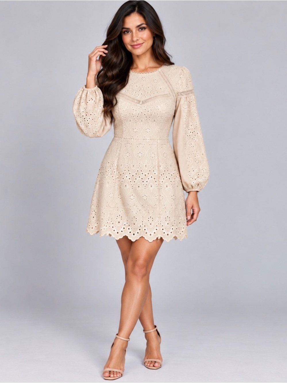 ASOS DESIGN Vintage Inspired Embroidered Eyelet Lace Mini Dress Size 6
